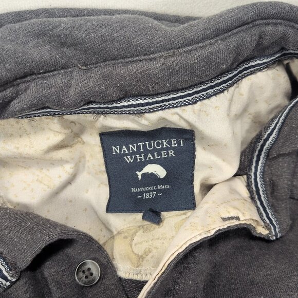 Nantucket Whaler M Men Medium Long Sleeve Collared Shirt 1/4 Button Sweater Gray - Picture 2 of 11